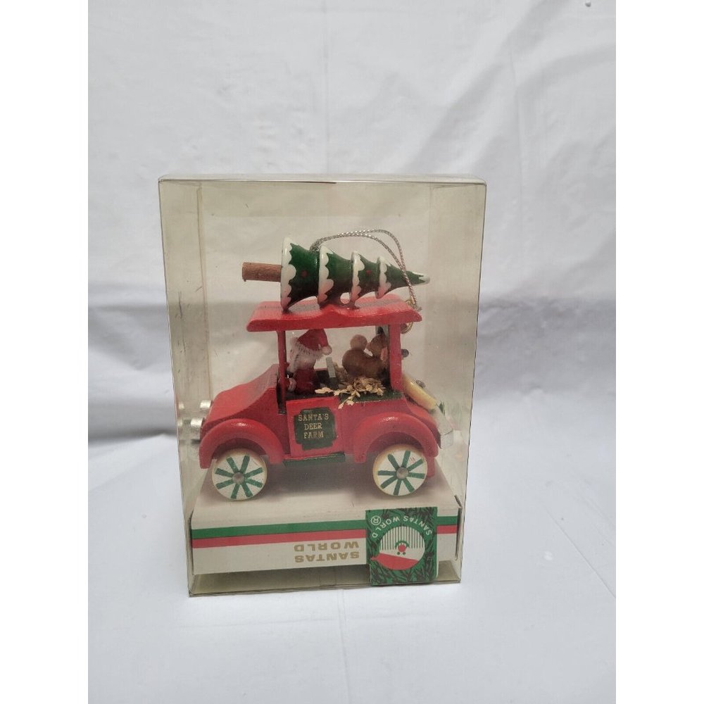 Rare! Santas World Christmas Ornament Santa Delivering a Holiday Tree in a Truck